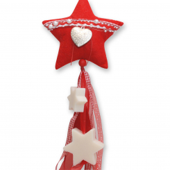 Schafmilchseife Stern 80g und Stern midi 20g hängend mit Stoffstern rot, Classic 