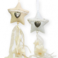 Schafmilchseife Stern 80g und Stern midi 20g, hängend mit Stoffstern, Classic 