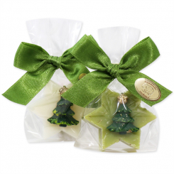 Schafmilchseife Stern midi 20g dekoriert mit Weihnachtsbaum in Cello, Classic/Eisenkraut 