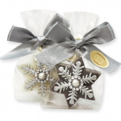 Sheep milk soap star 20g decorated with a snowflake in a cellophane, Classic/christmas rose silver 