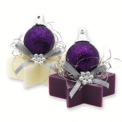 Schafmilchseife Stern 20g dekoriert mit Glaskugel, Classic/Holunder 