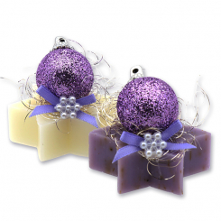 Schafmilchseife Stern 20g dekoriert mit Glaskugel, Classic/Lavendel 