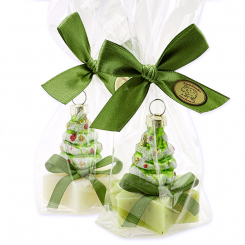 Schafmilchseife Stern 20g dekoriert mit Glasbaum in Cello, Classic/Eisenkraut 