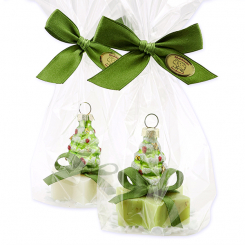 Schafmilchseife Stern 20g dekoriert mit Glasbaum in Cello, Classic/Eisenkraut 