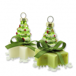 Schafmilchseife Stern 20g dekoriert mit Glasbaum, Classic/Eisenkraut 