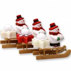 Sheep milk soap star 20g decorated with a snowman on a wodden sledge, sorted 