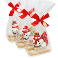 Schafmilchseife Weihnachtsbaum 24g dekoriert mit Schneemann in Cello, sortiert 