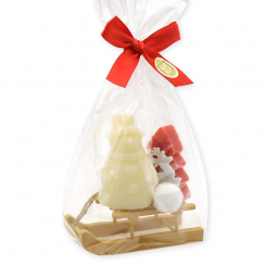 Sheep milk soap snowman 40g and tree 24g decorated with a deer on a sledge in a cellophane, Classic/pomegranate 