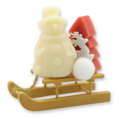 Sheep milk soap snowman 40g and tree 24g decorated with a deer on a sledge, Classic/pomegranate 