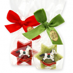 Sheep milk soap star 20g decorated with a horse in a cellophane, Verbena/pomegranate 
