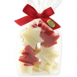 Sheep milk soap star 20g and a tree 16g decorated with snow in a cellophane, Classic/pomegranate 