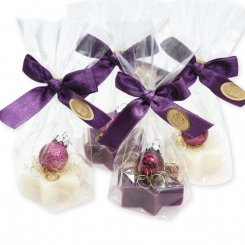 Schafmilchseife Stern 20g dekoriert mit Glaskugel in Cello, Classic/Holunder 