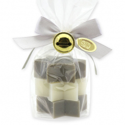 Schafmilchseife Stern 20g dekortiert mit Schelle in Cello, Classic/Christrose 