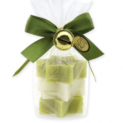 Schafmilchseife Stern 20g dekortiert mit Schelle in Cello, Classic/Eisenkraut 