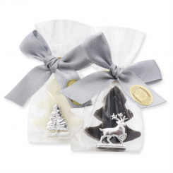 Schafmilchseife Tannenbaum 16g dekoriert mit Dekoband  in Cello, Classic/Christrose 