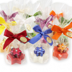 Schafmilchseife Stern 20g dekoriert mit Glasstern in Cello, sortiert 