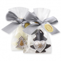 Schafmilchseife Tannenbaum 16g dekoriert mit weihnachtliche Deko in Cello, Classic/Christrose 