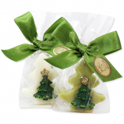 Schafmilchseife Baum mini 16g dekoriert mit Weihnachtsbaum in Cello, Classic/Eisenkraut 