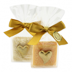 Sheep milk soap 35g decorated with a heart in a cellophane, Christmas rose/Swiss pine 