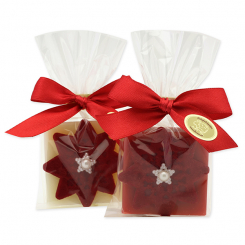 Schafmilchseife Quadrat 35g dekoriert mit Stern in Cello, Classic/Granatapfel 
