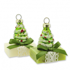 Schafmilchseife Gästeseife 25g dekoriert mit Glasbaum, Classic/Eisenkraut 