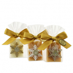 Schafmilchseife Wiener Gästeseife 25g dekoriert mit Schneeflocke in Cello, Classic/Zirbe 