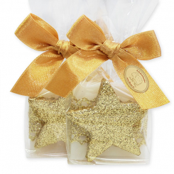 Schafmilchseife Quadrat 35g dekoriert mit Sterne in Cello, Classic 