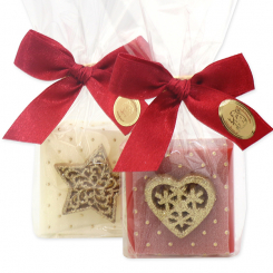 Sheep milk soap 35g decorated with christmas motives in a cellophane, Classic/pomegranate 
