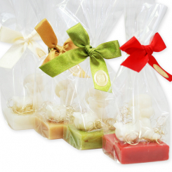 Schafmilchseife Quadrat 35g dekoriert mit Seifenengel 20g in Cello, sortiert 