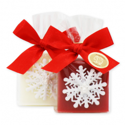 Sheep milk soap 35g decorated with a snowflake in a cellophane, Classic/pomegranate 