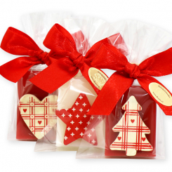 Sheep milk guest soap 25g decorated with christmas motives in a cellophane, Classic/pomegranate 