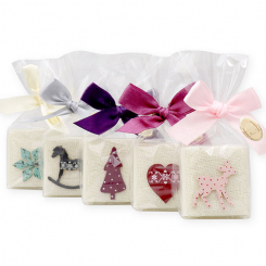Schafmilchseife Quadrat 35g dekoriert mit weihnachtlichen Motiven in Cello, Classic 