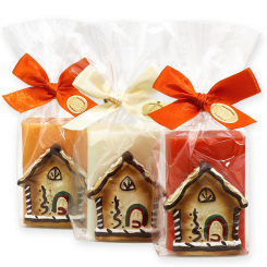Sheep milk soap 100g decorated with gingerbread house in a cellophane, sorted 