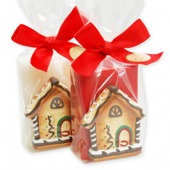 Sheep milk soap 100g decorated with a gingerbread house in a cellophane, Classic/pomegranate 