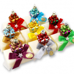 Schafmilchseife eckig 100g dekoriert mit Glasgeschenk bunt, Classic 