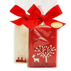Sheep milk soap 100g decorated with a ribbon in a cellophane, Classic/pomegranate 
