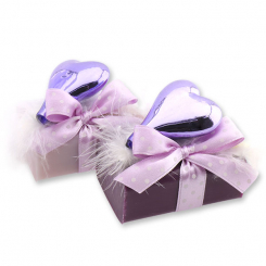 Schafmilchseife eckig 100g dekoriert mit Glasherz, Holunder/Flieder 