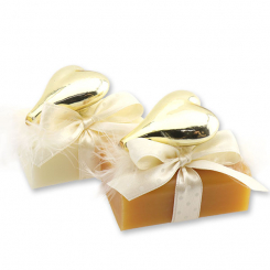 Sheep milk soap 100g decorated with a glass heart, Classic/quince 