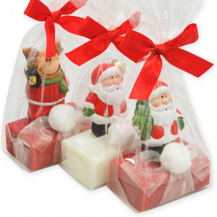 Sheep milk soap square 100g decorated with christmas figures in a cellophane, Classic/pomegranate 