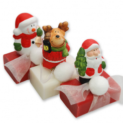 Schafmilchseife eckig 100g dekoriert mit Weihnachtsfigur, Classic/Granatapfel 