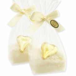 Sheep milk soap 100g decorated with a glass heart in a cellophane, Classic 