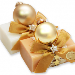 Schafmilchseife eckig 100g dekoriert mit Glaskugel, Classic/Quitte 