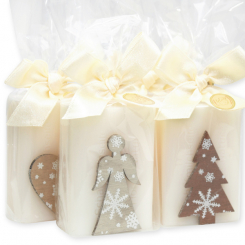 Sheep milk soap 100g decorated with wooden Christmas motives in a cellophane, Classic 