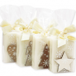 Schafmilchseife eckig 100g dekoriert mit Holz Weihnachtsmotiv in Cello, Classic 