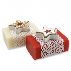 Schafmilchseife eckig 100g dekoriert mit Deko Lebkuchen, Classic/Granatapfel 