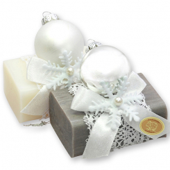Schafmilchseife eckig 100g dekoriert mit Glaskugel, Classic/Christrose 
