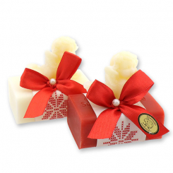 Schafmilchseife eckig 100g dekoriert mit Seifenengel 20g, Classic/Granatapfel 