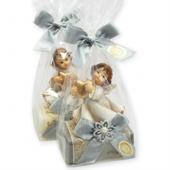 Sheep milk soap 100g decorated with an angel in a cellophane, Classic/christmas rose silver 