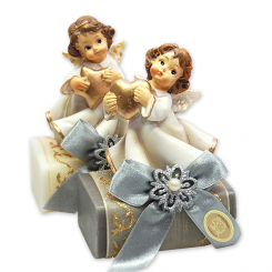 Sheep milk soap 100g decorated with an angel, Classic/christmas rose silver 