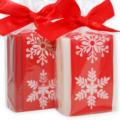 Schafmilchseife eckig 100g dekoriert mit Dekoband in Cello, Classic/Granatapfel 